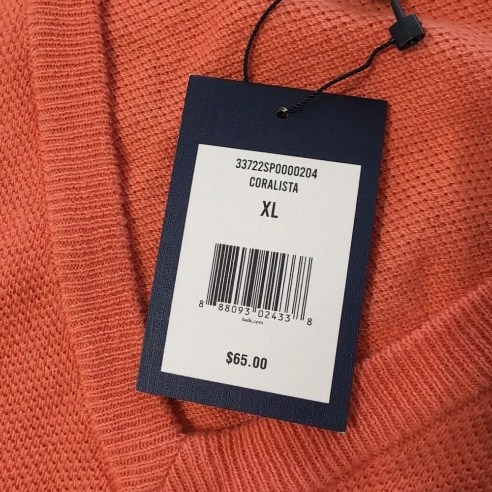 NEW Crown & Ivy Men's V‎ Neck Cashmere Blend Pullover Sweater Peach Coralista